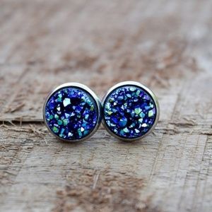 Druzy Gemstone Stud Stainless Steel Earrings